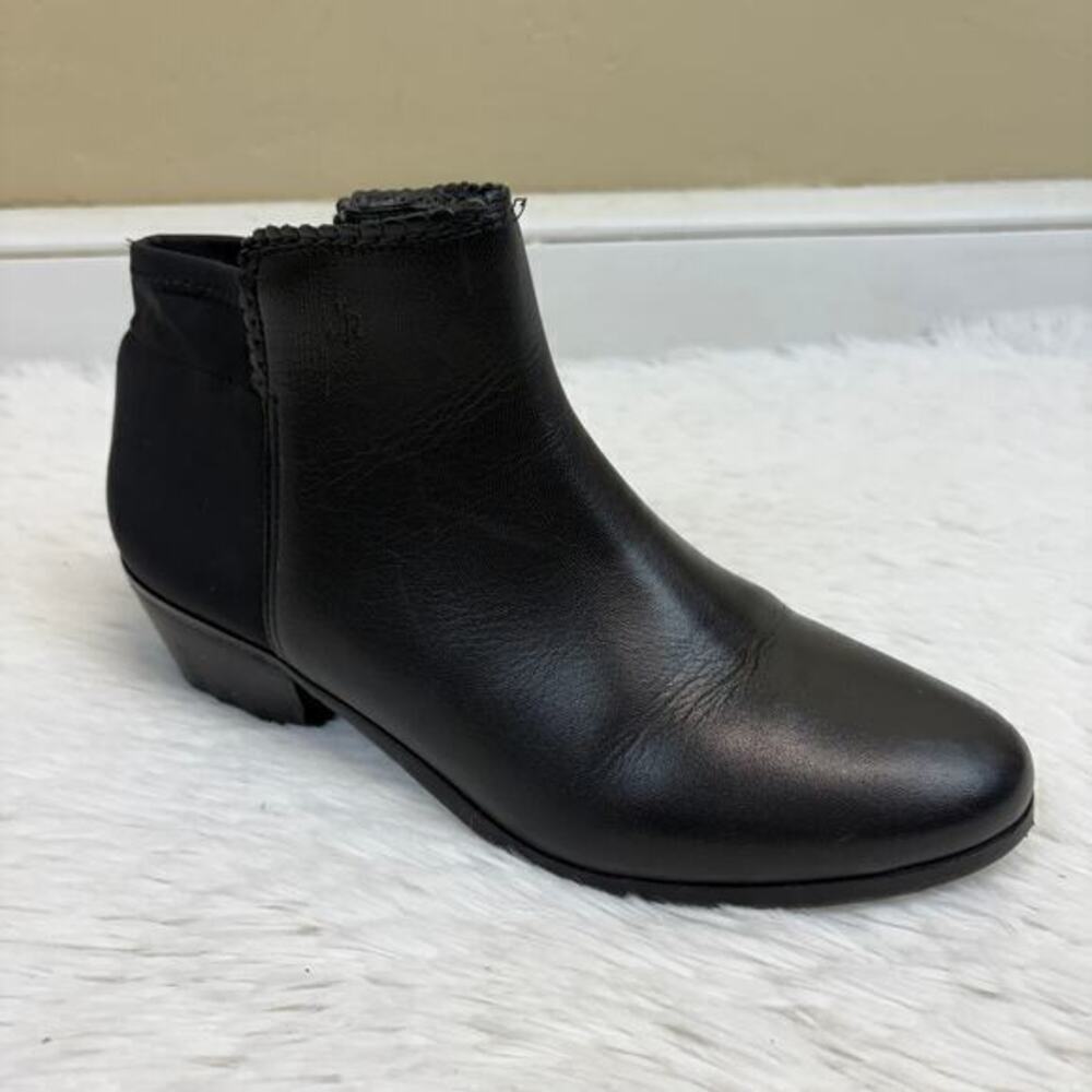Jack Rogers Tori Black Leather Fabric Ankle Boots Size 8.5